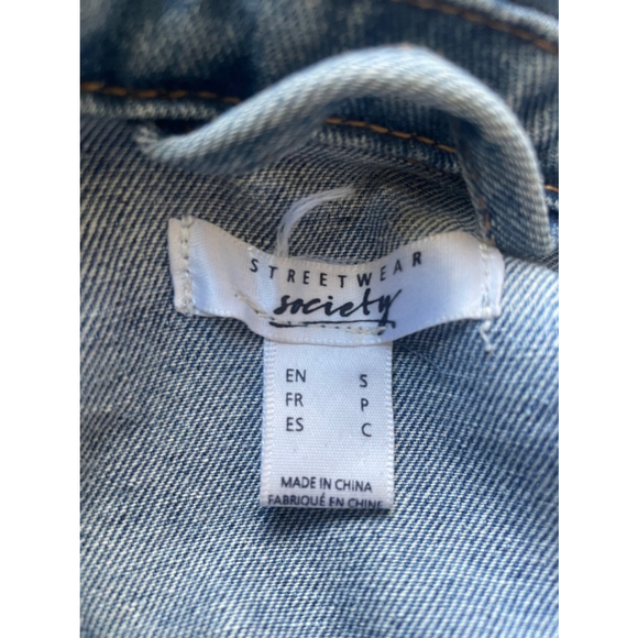 Denim Distressed Jacket Small Shacket Western Utility Grunge Y2K 90s Fall - Picture 6 of 6